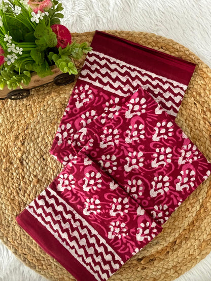 Dharma - Bagru Handblock Print Pure Mul Cotton Saree With Blouse