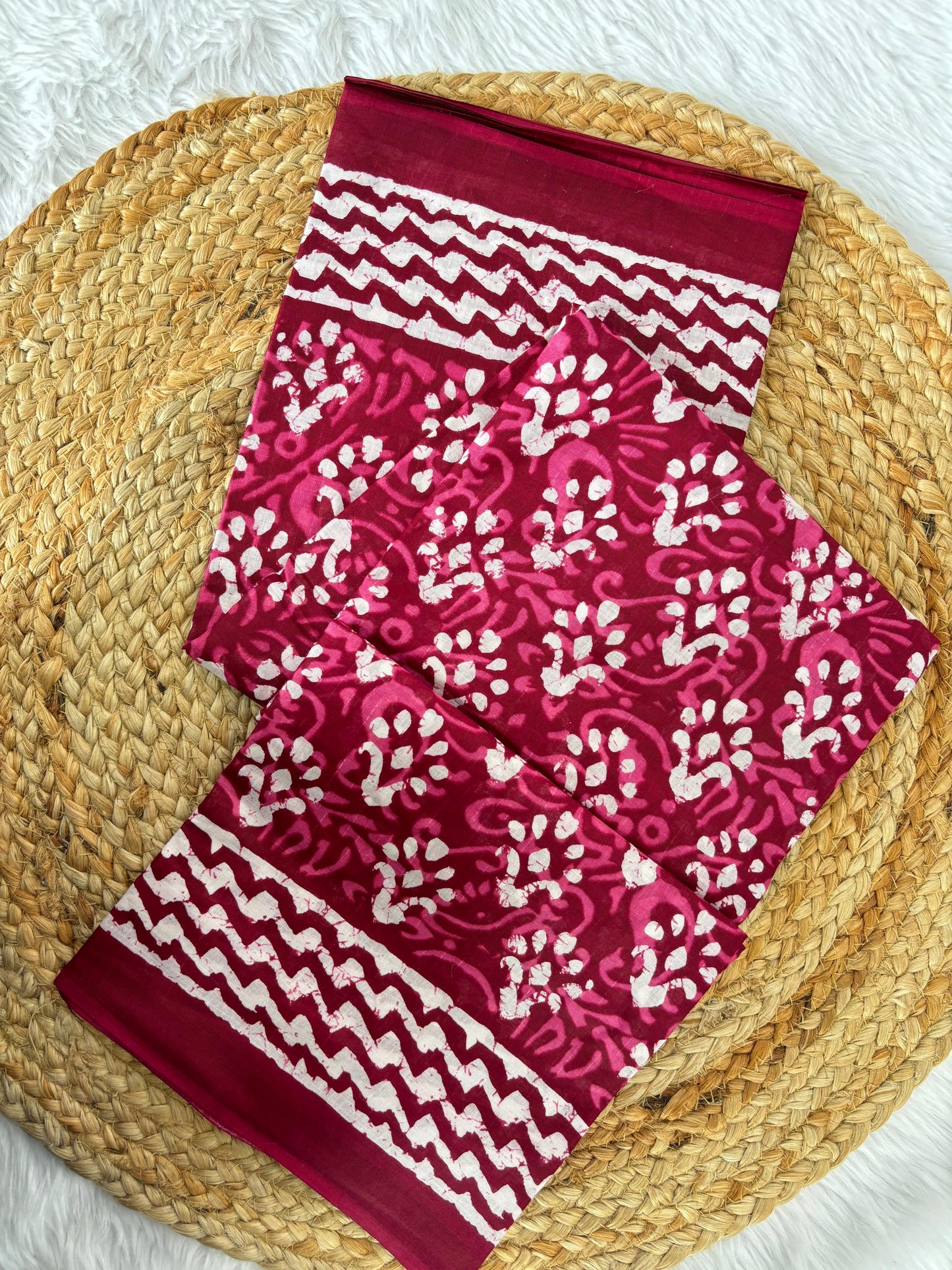 Dharma - Bagru Handblock Print Pure Mul Cotton Saree With Blouse