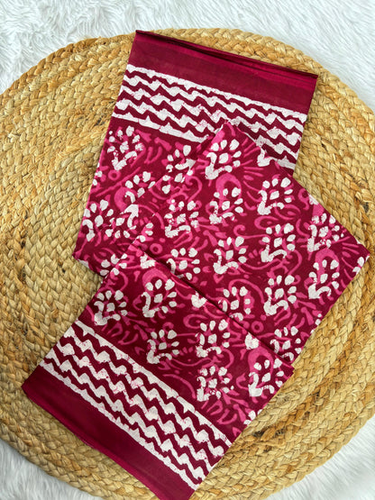 Dharma - Bagru Handblock Print Pure Mul Cotton Saree With Blouse