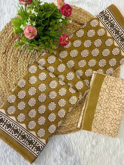 Angelica - Beauty Pure Heavy Mul Cotton Saree with Bagru Handblock Print