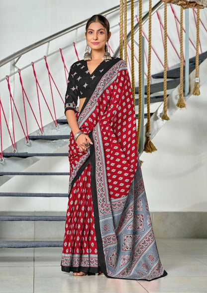 Beautiful - Pure Heavy Mul Cotton Saree with Bagru Handblock Print
