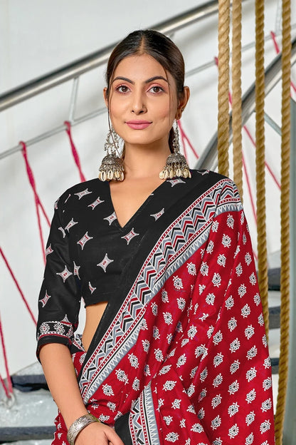 Beautiful - Pure Heavy Mul Cotton Saree with Bagru Handblock Print