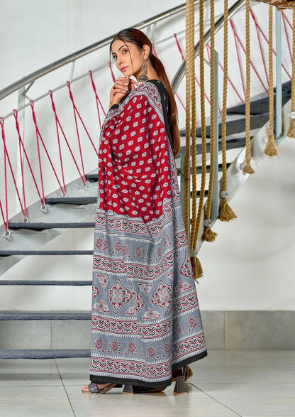 Beautiful - Pure Heavy Mul Cotton Saree with Bagru Handblock Print