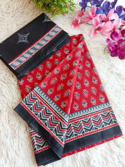 Beautiful - Pure Heavy Mul Cotton Saree with Bagru Handblock Print