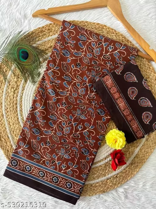 Dharma - Pure Heavy Mul Cotton Saree with Bagru Handblock Print