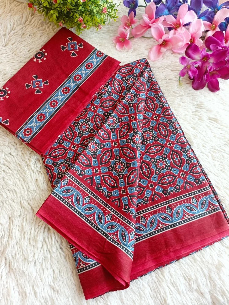 Dharma - Pure Heavy Mul Cotton Saree with Bagru Handblock Print