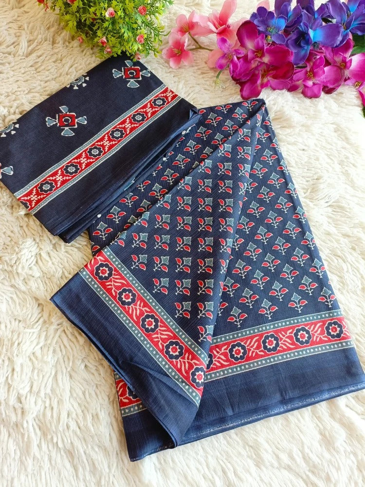 Dharma - Pure Heavy Mul Cotton Saree with Bagru Handblock Print