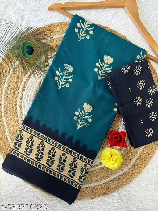 Dharma - Pure Heavy Mul Cotton Saree with Bagru Handblock Print