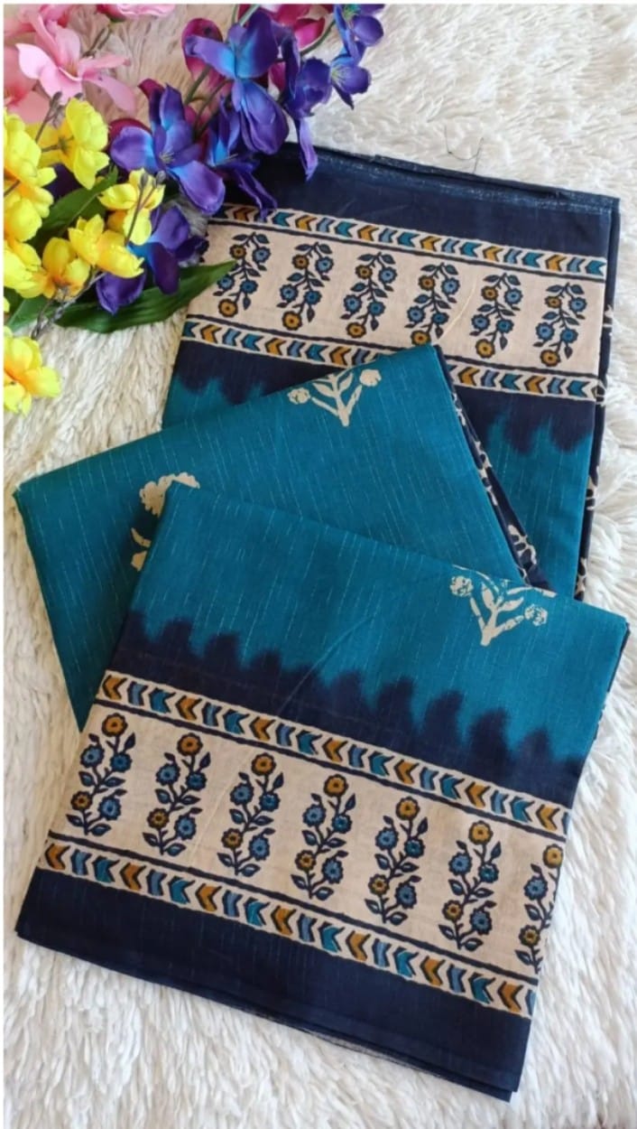 Dharma - Pure Heavy Mul Cotton Saree with Bagru Handblock Print