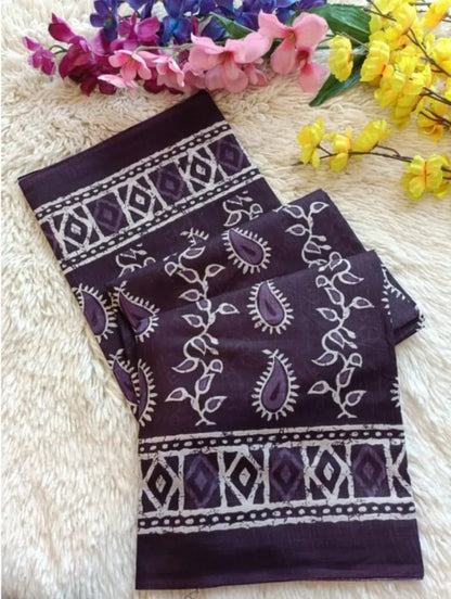 Dharma - Pure Heavy Mul Cotton Saree with Bagru Handblock Print