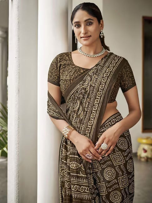 Dharma - Pure Heavy Mul Cotton Saree with Bagru Handblock Print