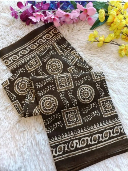 Dharma - Pure Heavy Mul Cotton Saree with Bagru Handblock Print