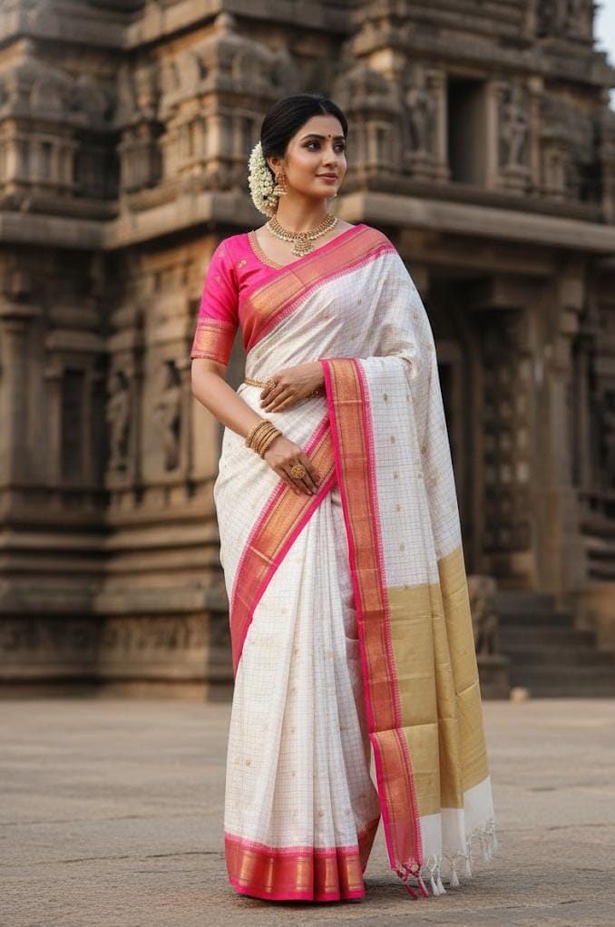 Exclusive Checks Aura Soft Silk Saree With Zari Waving Work
