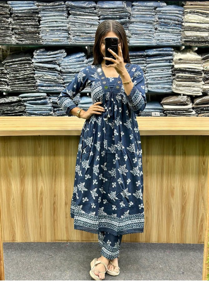 VERY BEAUTIFUL PURE MUL COTTON MIRROR WORK SUIT SET