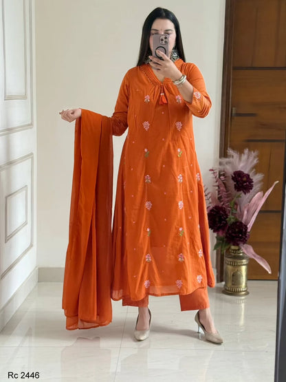 VARY MAGNIFICENT PURE MUL COTTON EMBROIDERY SUIT SET