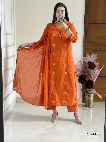 VARY MAGNIFICENT PURE MUL COTTON EMBROIDERY SUIT SET