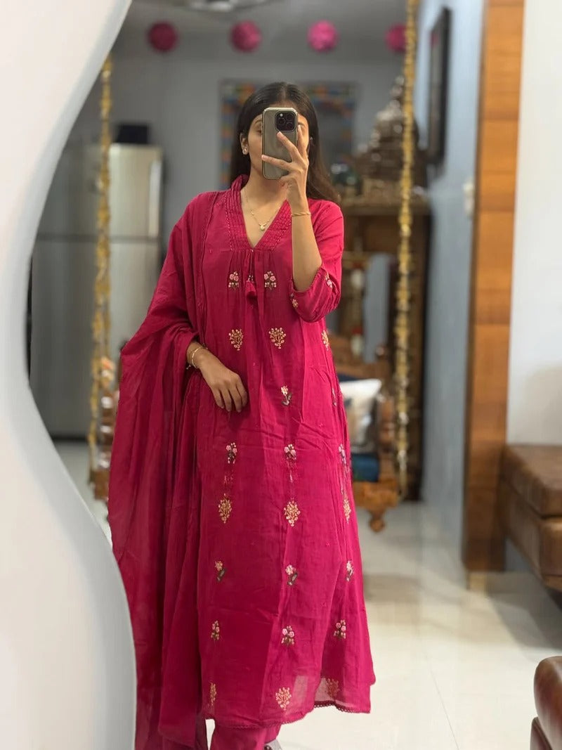 VARY MAGNIFICENT PURE MUL COTTON EMBROIDERY SUIT SET