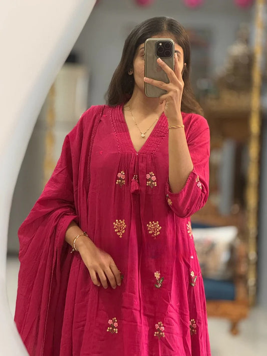 VARY MAGNIFICENT PURE MUL COTTON EMBROIDERY SUIT SET