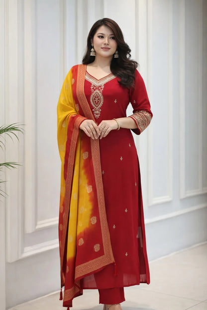 Berry Silk Kurta Set with Kanjivaram Dupatta