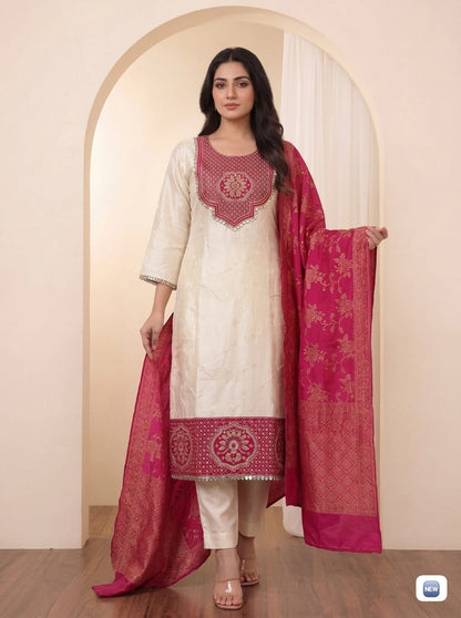 VERY ELEGANT PURE BANARASI SILK ZARI WEAVING SUIT SET