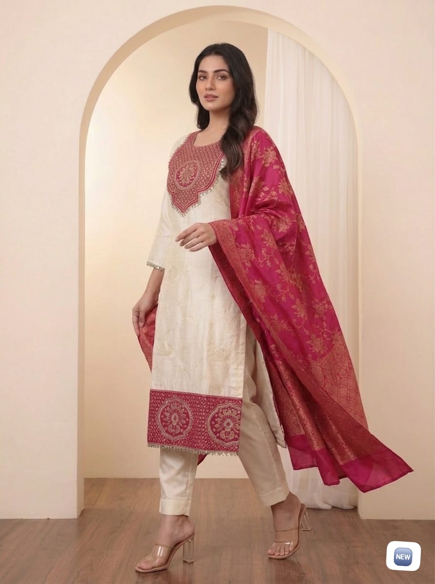 VERY ELEGANT PURE BANARASI SILK ZARI WEAVING SUIT SET