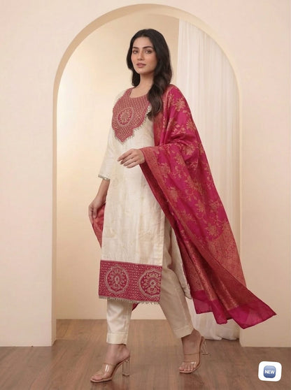 VERY ELEGANT PURE BANARASI SILK ZARI WEAVING SUIT SET