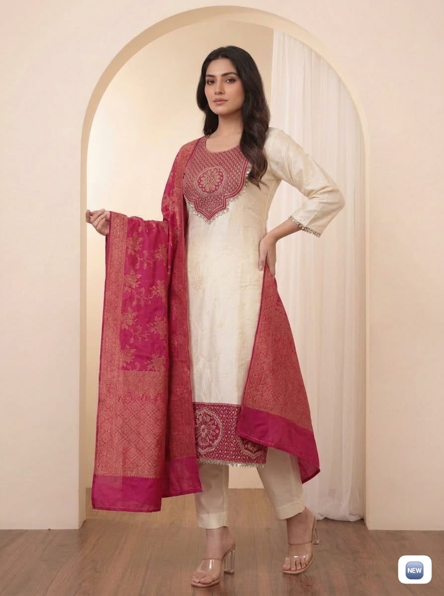 VERY ELEGANT PURE BANARASI SILK ZARI WEAVING SUIT SET