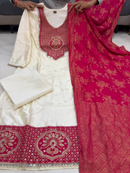 VERY ELEGANT PURE BANARASI SILK ZARI WEAVING SUIT SET