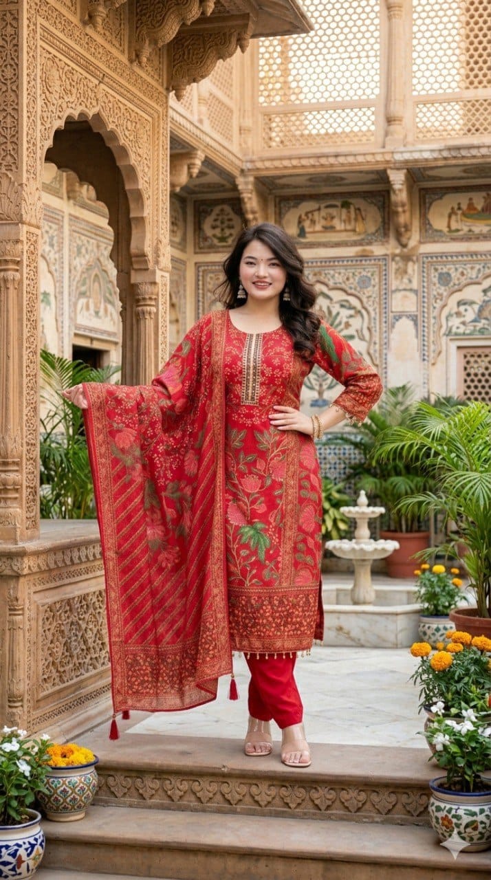 Premium Muslin Kurti Pant Dupatta Set for Women