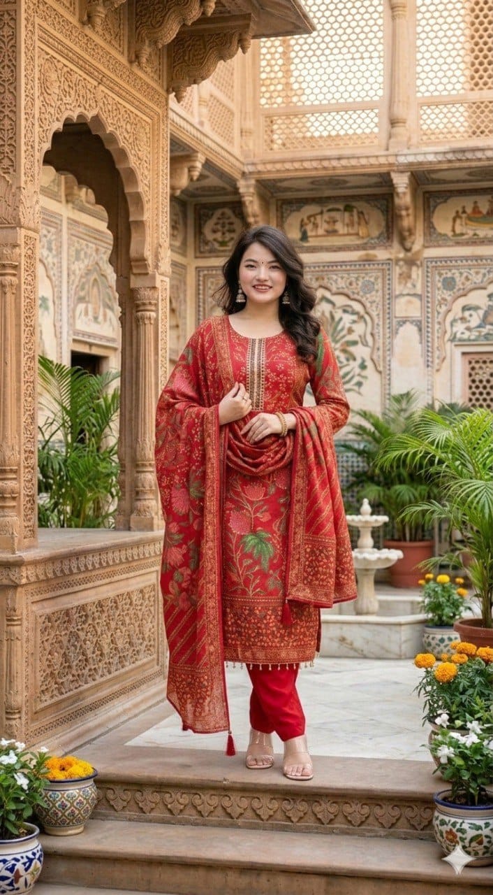 Premium Muslin Kurti Pant Dupatta Set for Women