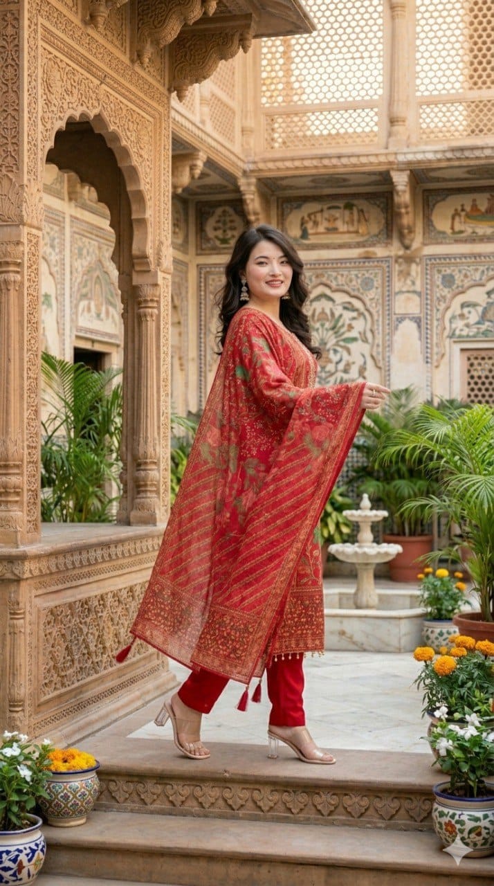 Premium Muslin Kurti Pant Dupatta Set for Women