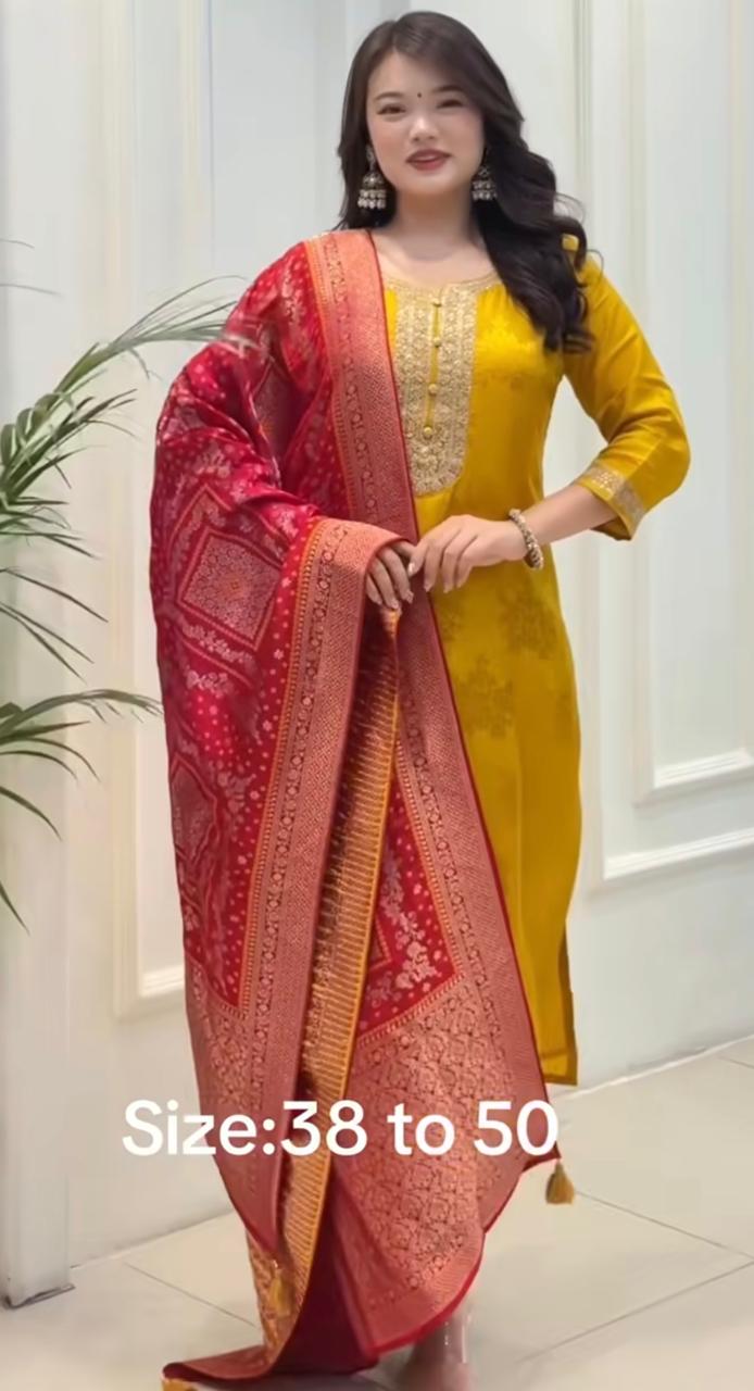 Designer Pure Banarasi Jacquard Weaving Suit Set with Dupatta