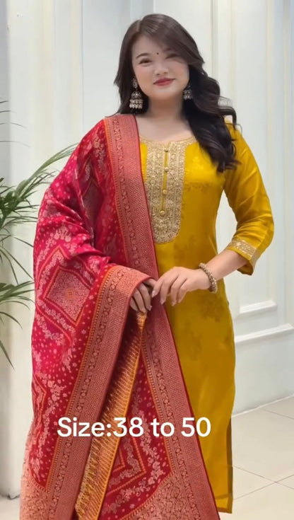 Designer Pure Banarasi Jacquard Weaving Suit Set with Dupatta