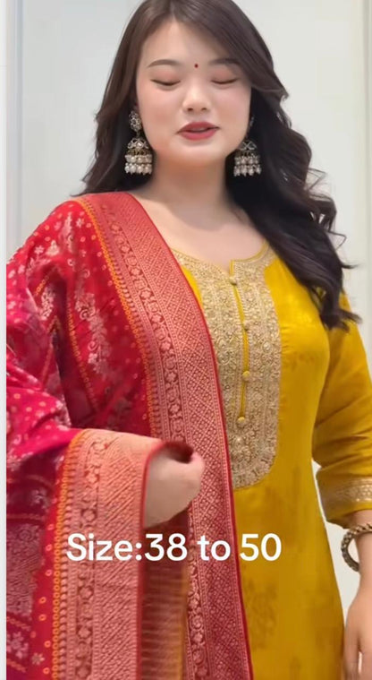 Designer Pure Banarasi Jacquard Weaving Suit Set with Dupatta