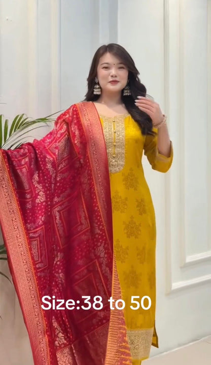Designer Pure Banarasi Jacquard Weaving Suit Set with Dupatta