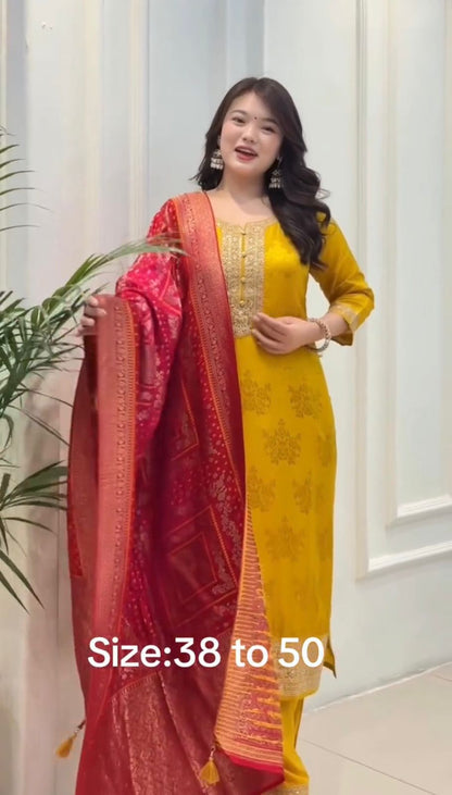 Designer Pure Banarasi Jacquard Weaving Suit Set with Dupatta