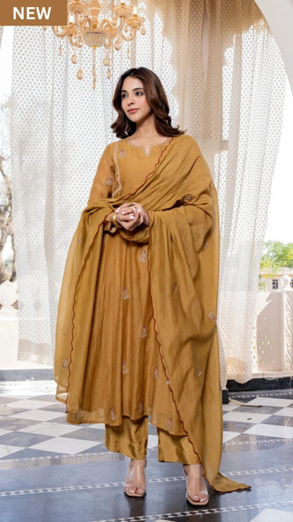NEW ARIVELLS PURE MUL CHANDERI EMBROIDERY SUIT SET