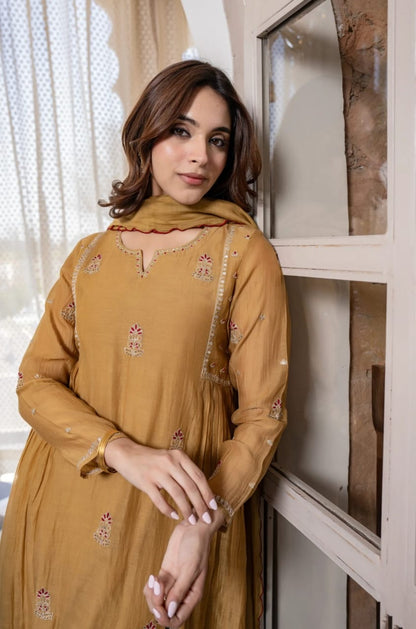 NEW ARIVELLS PURE MUL CHANDERI EMBROIDERY SUIT SET