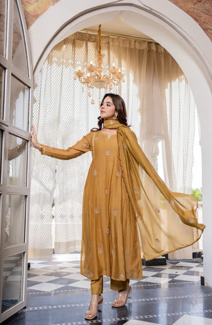 NEW ARIVELLS PURE MUL CHANDERI EMBROIDERY SUIT SET