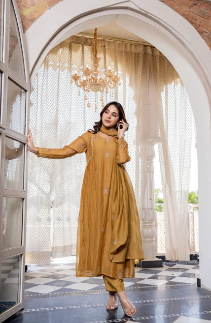 NEW ARIVELLS PURE MUL CHANDERI EMBROIDERY SUIT SET