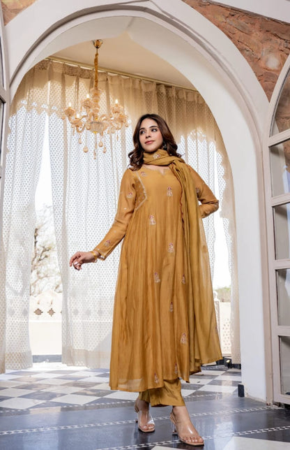 NEW ARIVELLS PURE MUL CHANDERI EMBROIDERY SUIT SET