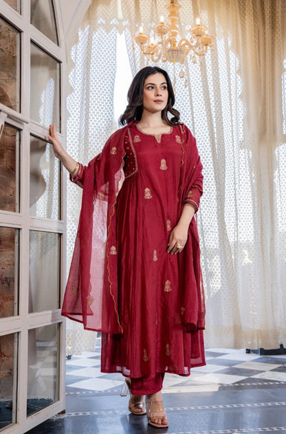 NEW ARIVELLS PURE MUL CHANDERI EMBROIDERY SUIT SET