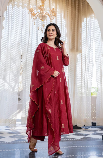 NEW ARIVELLS PURE MUL CHANDERI EMBROIDERY SUIT SET