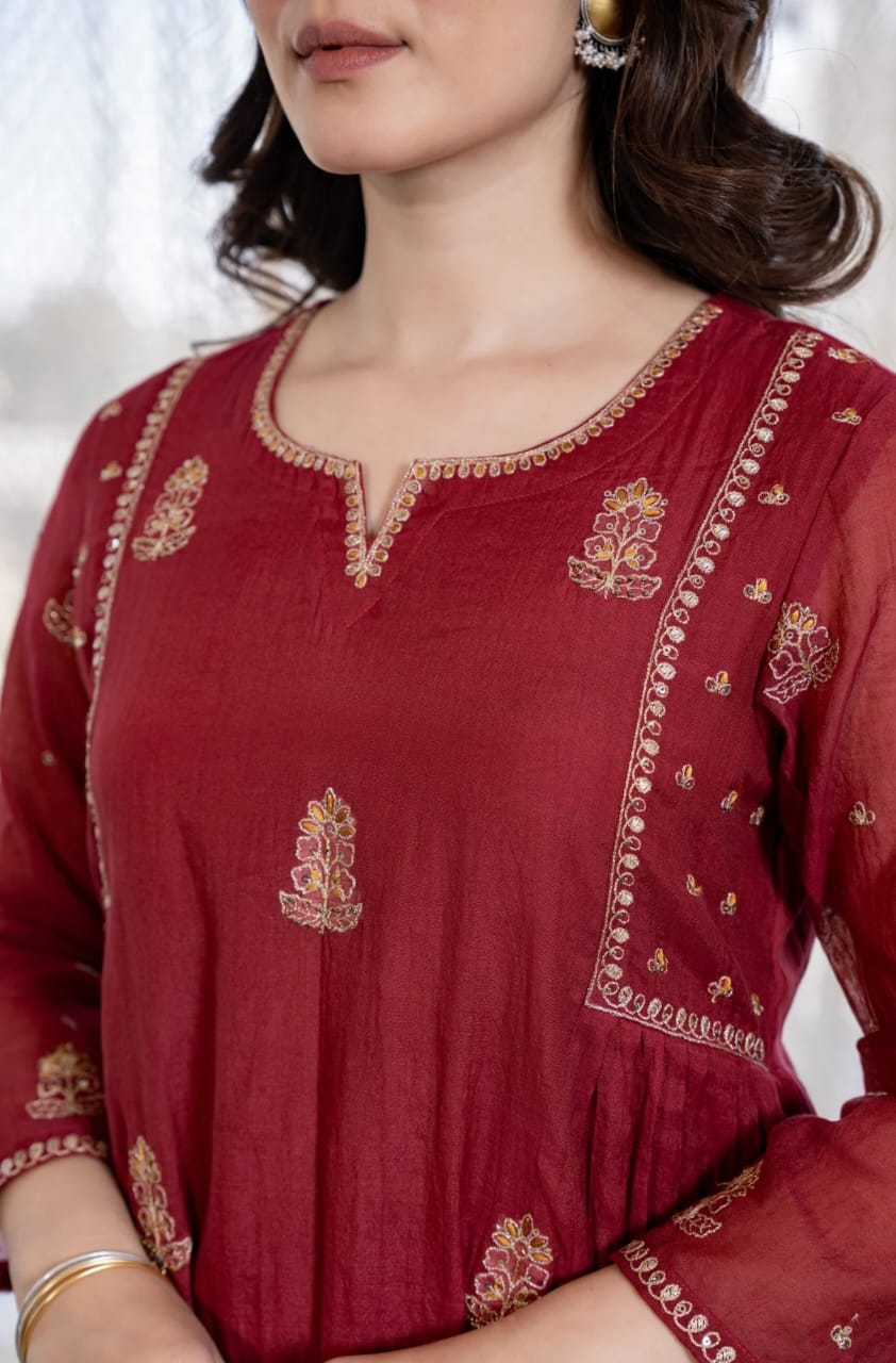 NEW ARIVELLS PURE MUL CHANDERI EMBROIDERY SUIT SET