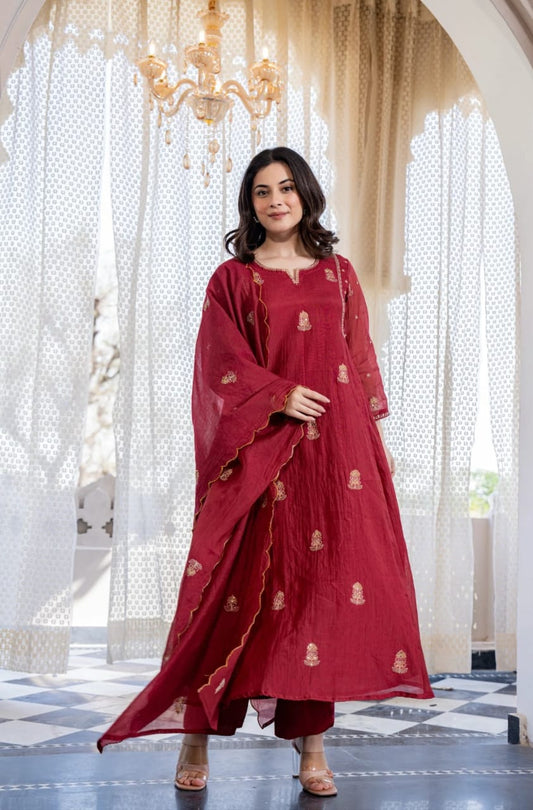 NEW ARIVELLS PURE MUL CHANDERI EMBROIDERY SUIT SET