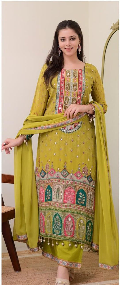 Pista Shanti Chinon Anarkali Kurti Palazzo Set with Chiffon Dupatta