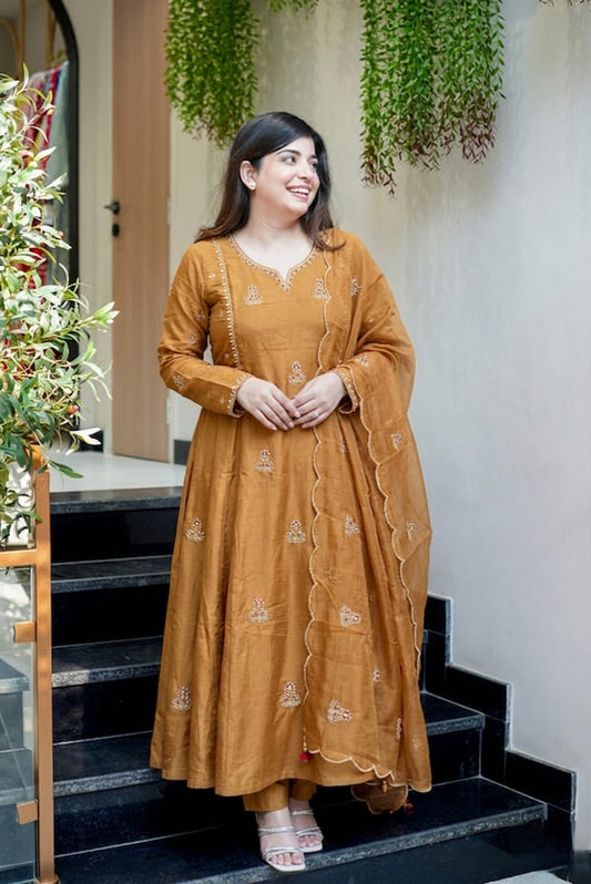 NEW ARIVELLS PURE MUL CHANDERI EMBROIDERY SUIT SET