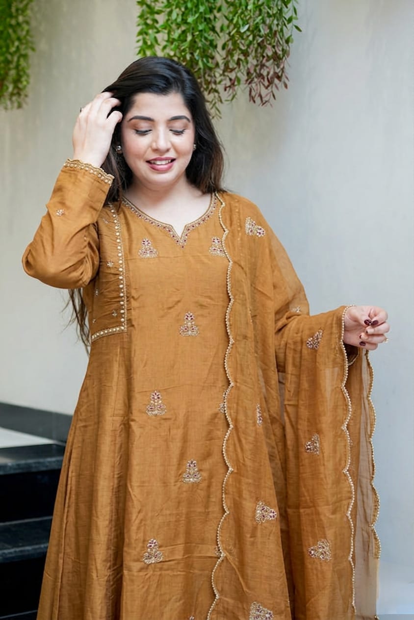 NEW ARIVELLS PURE MUL CHANDERI EMBROIDERY SUIT SET