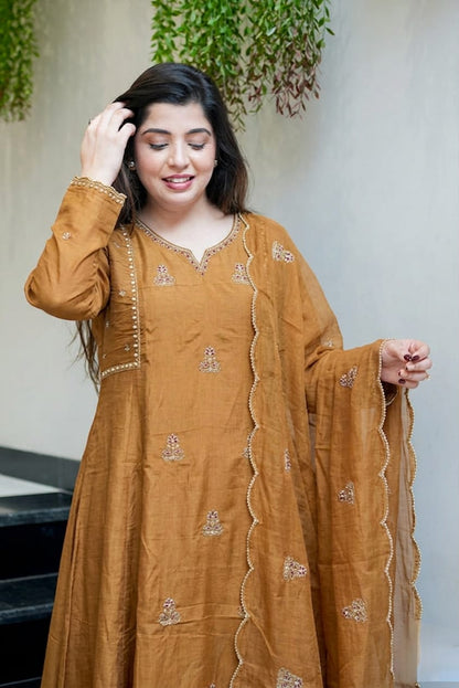NEW ARIVELLS PURE MUL CHANDERI EMBROIDERY SUIT SET