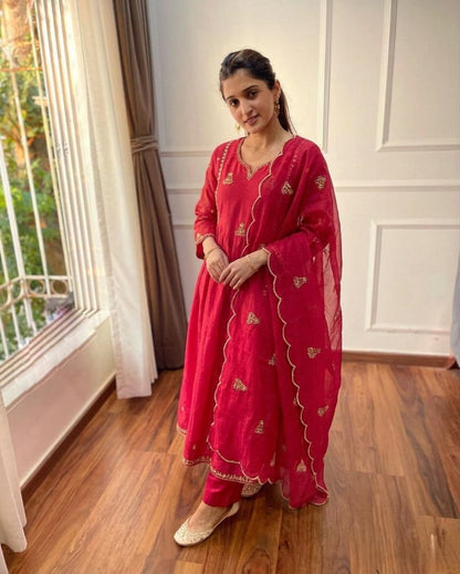 NEW ARIVELLS PURE MUL CHANDERI EMBROIDERY SUIT SET